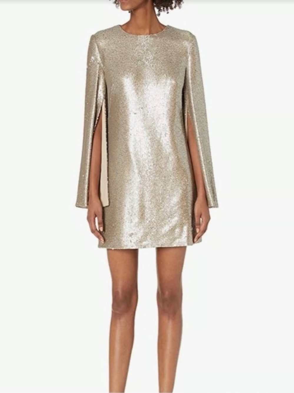 Dress the Population Liza Gold Sequin Cape Mini Dress Sand Multi S